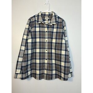LL Bean Relaxed Fit Flannle Button Up Shirt Women's Sz 2XL Plaid 100% Cotton